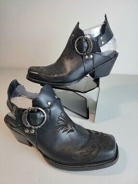 John Fluevog Loretta Slingback Cowgirl Western Clog Size 9.5 Black/Tattoo - READ